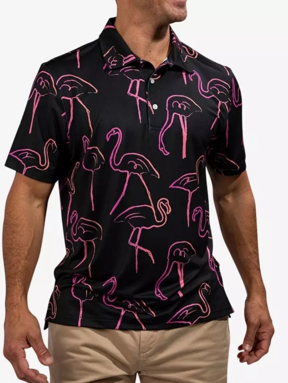 Chubbies Flamingo Performance Men's Short Sleeve Polo Shirt Medium